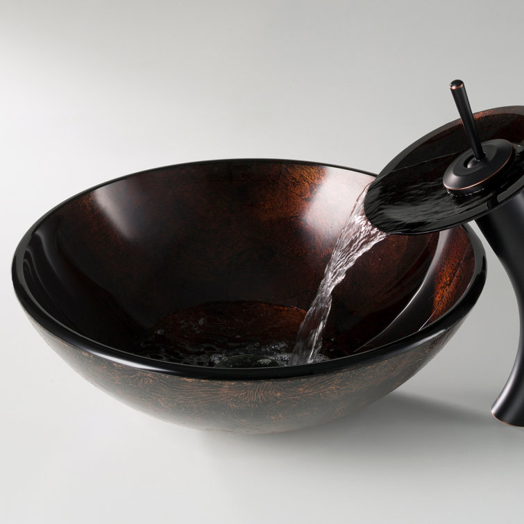Copper Glass Round Vessel Bathroom Sink, 17 inch