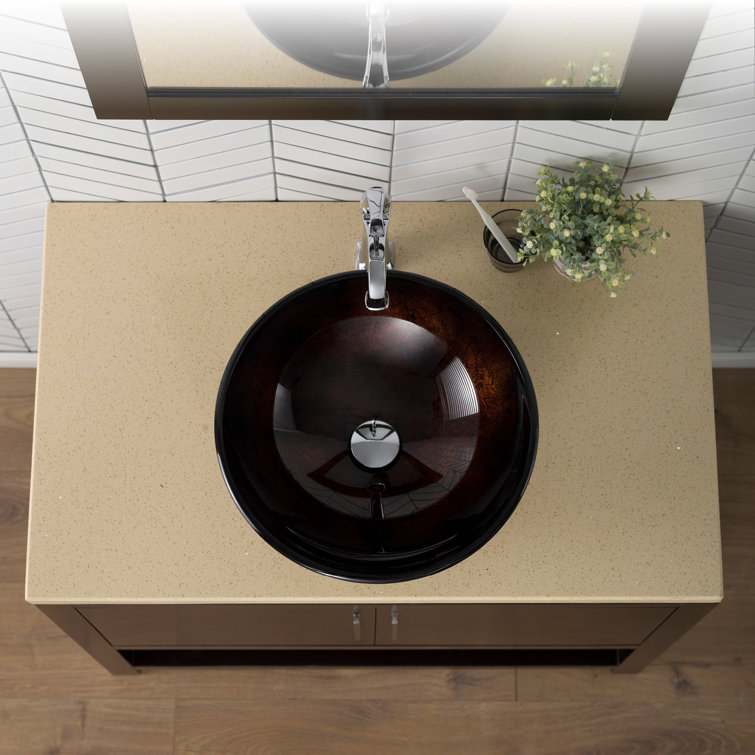 Copper Glass Round Vessel Bathroom Sink, 17 inch