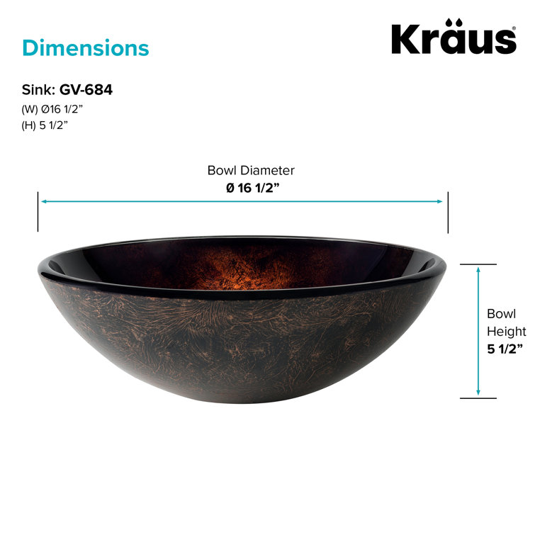 Copper Glass Round Vessel Bathroom Sink, 17 inch