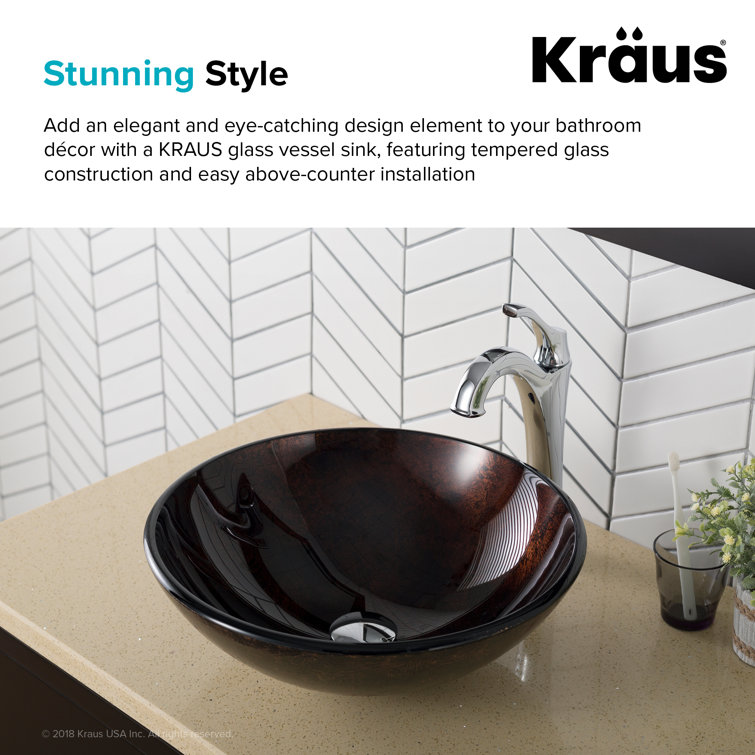 Copper Glass Round Vessel Bathroom Sink, 17 inch