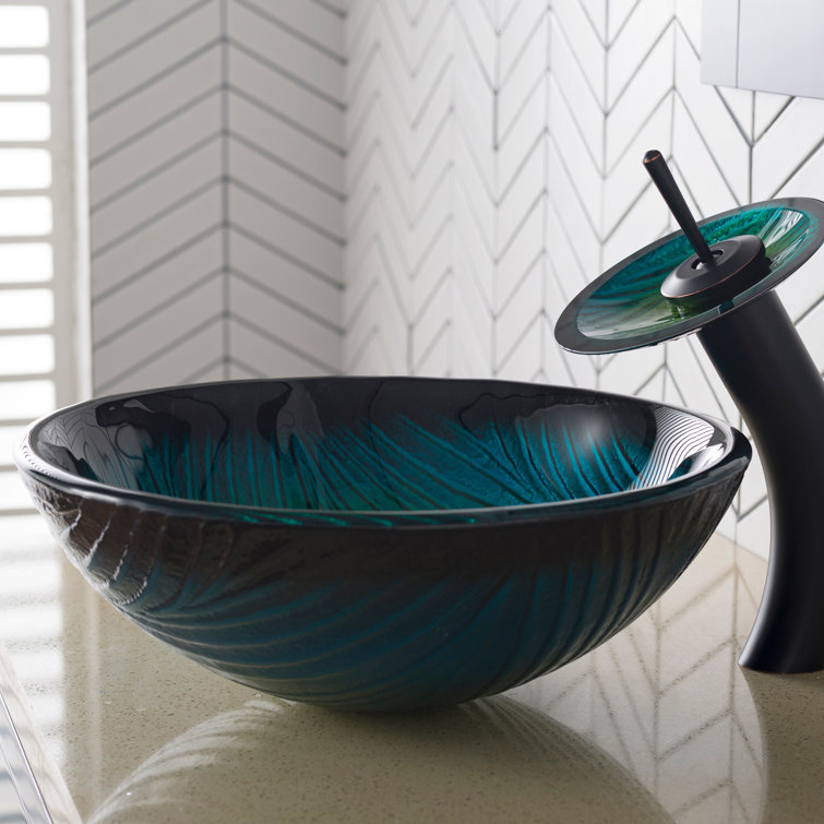 Nei Green Tempered Glass Circular Vessel Sink, 17 inch
