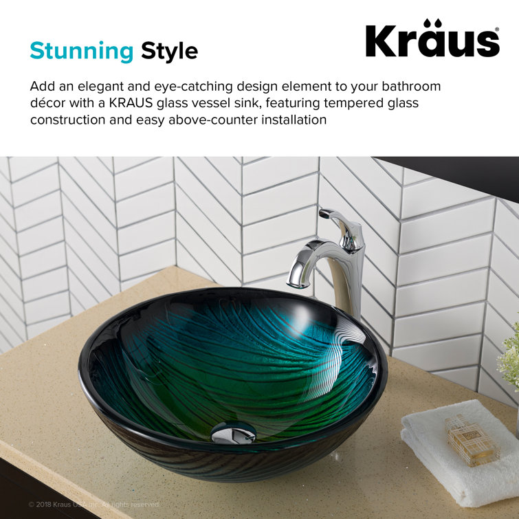 Nei Green Tempered Glass Circular Vessel Sink, 17 inch