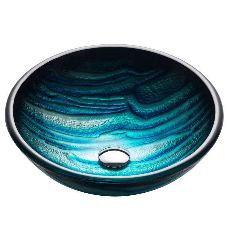 Ladon 17-Inch Blue Tempered Glass Vessel Bathroom Sink