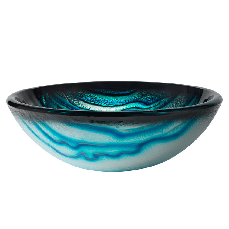 Ladon 17-Inch Blue Tempered Glass Vessel Bathroom Sink