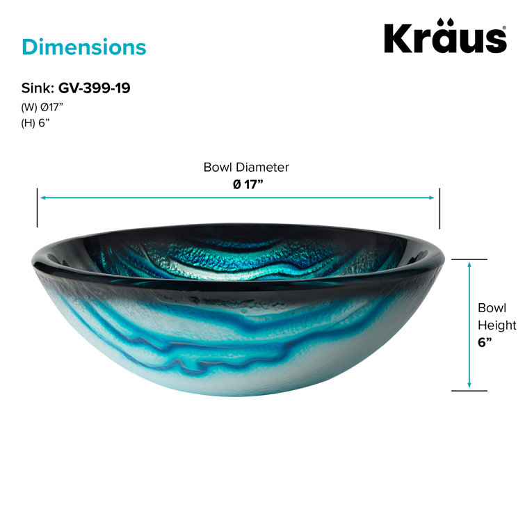 Ladon 17-Inch Blue Tempered Glass Vessel Bathroom Sink