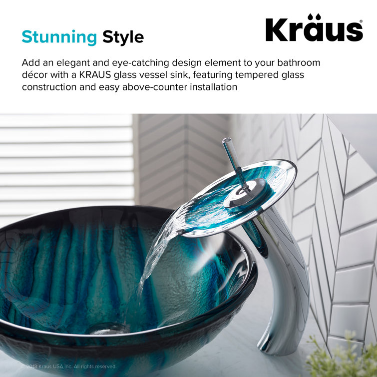 Ladon 17-Inch Blue Tempered Glass Vessel Bathroom Sink