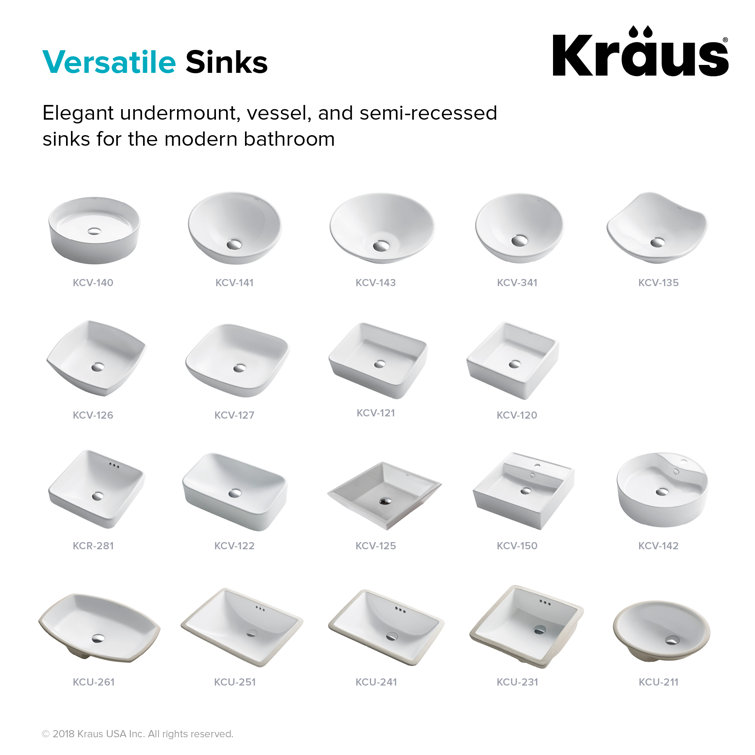 Elavo White Ceramic Square Semi-Recessed Bathroom Sink with Overflow