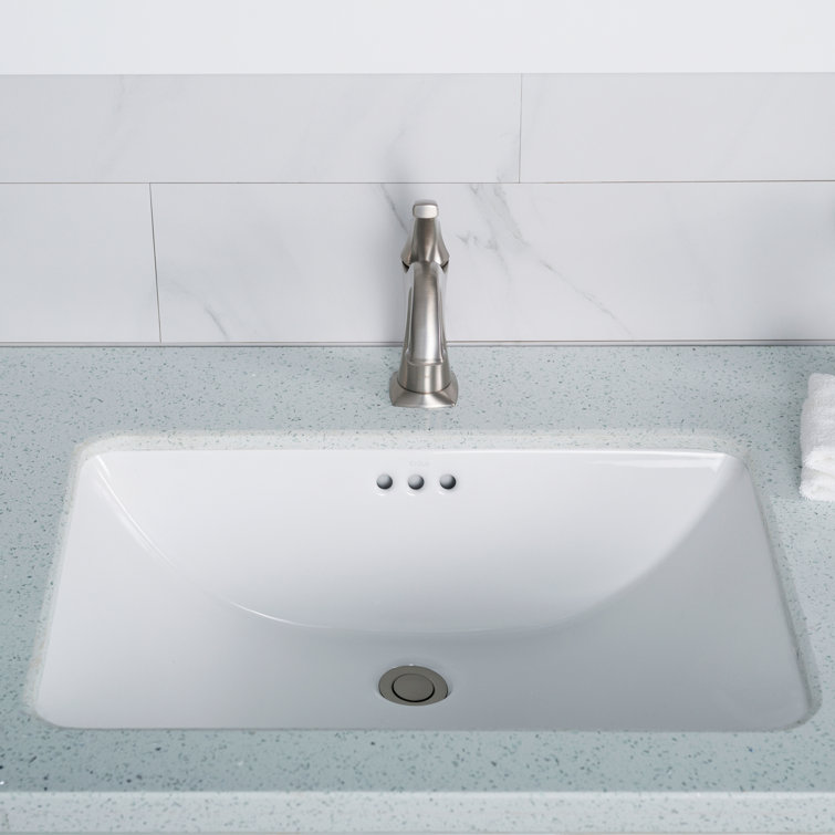 Elavo Modern White Ceramic Rectangular Undermount Bathroom Sink