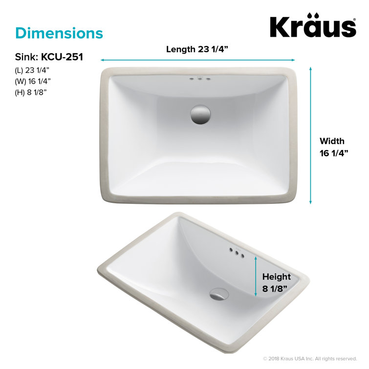 Elavo Modern White Ceramic Rectangular Undermount Bathroom Sink