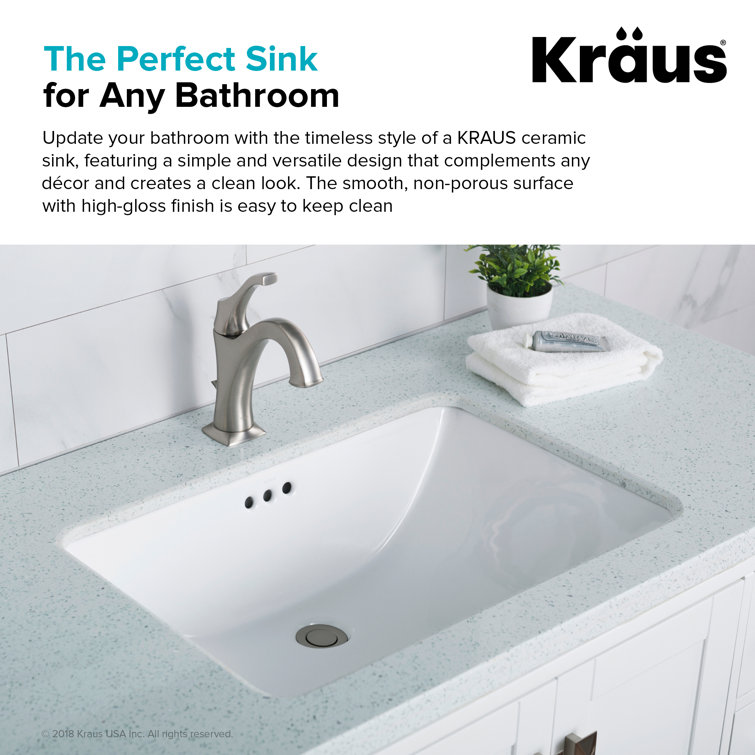 Elavo Modern White Ceramic Rectangular Undermount Bathroom Sink