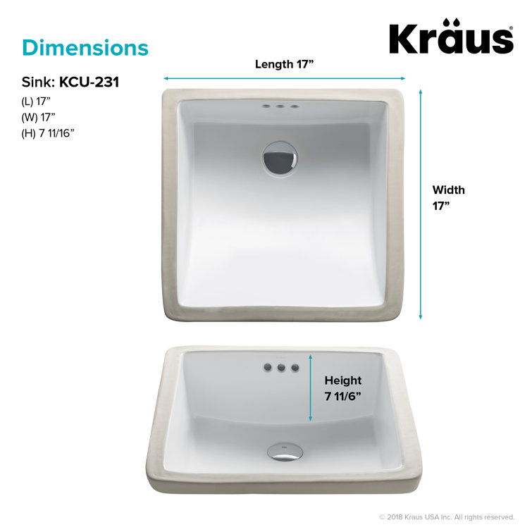 Elavo 17-inch White Ceramic Square Undermount Bathroom Sink