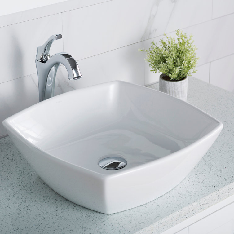 16.5 Inch White Ceramic Square Vessel Sink