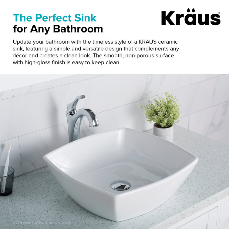 16.5 Inch White Ceramic Square Vessel Sink