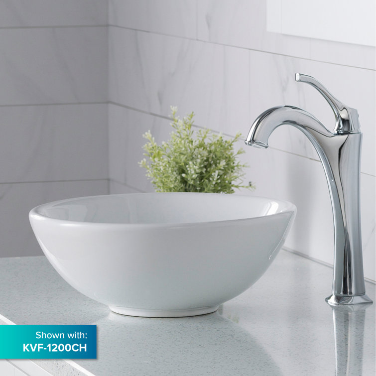 Elavo White Ceramic Round Vessel Bathroom Sink, 13 3/4 in