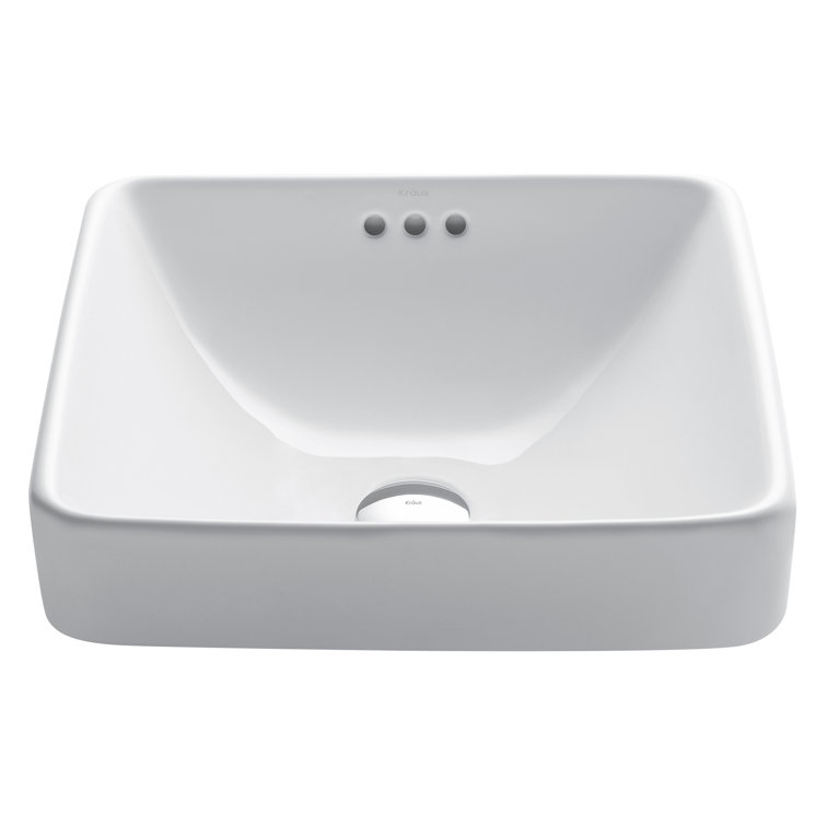 Elavo White Ceramic Square Semi-Recessed Bathroom Sink with Overflow