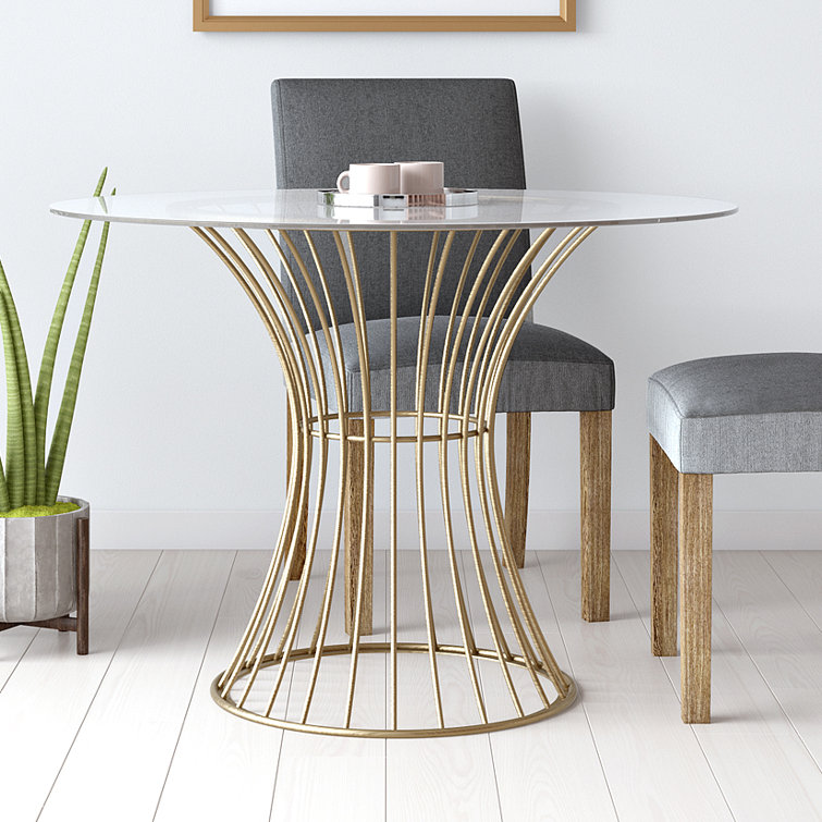 Westwood 33'' Brass Hourglass Base Round Glass Dining Table