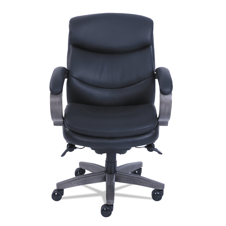 Black Leather High Back Swivel Executive Chair with Wood Base