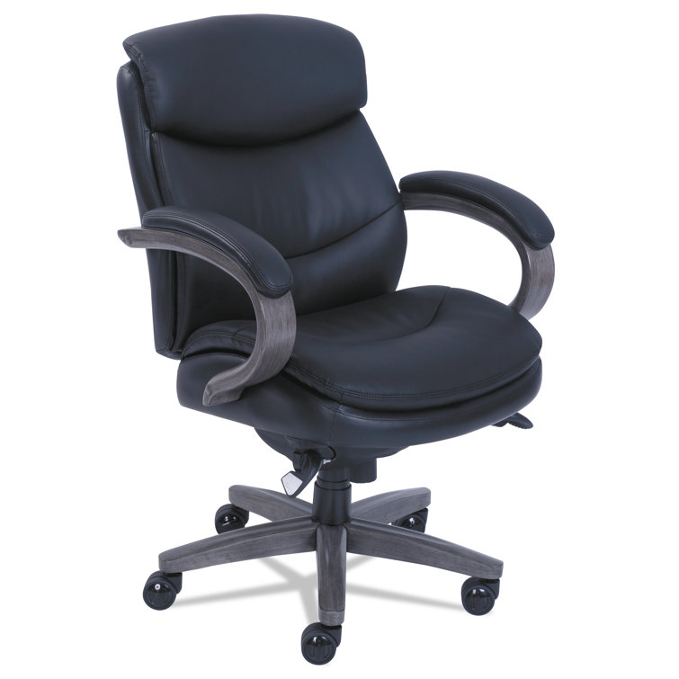 Black Leather High Back Swivel Executive Chair with Wood Base