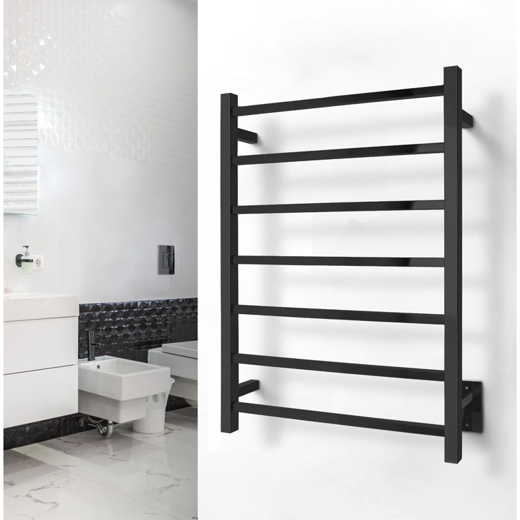 Black 7-Bar Wall Mounted Stainless Steel Towel Warmer