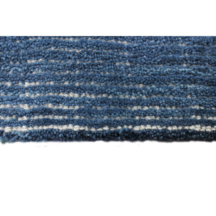 Ivory and Navy Handwoven Wool Stripe Runner Rug