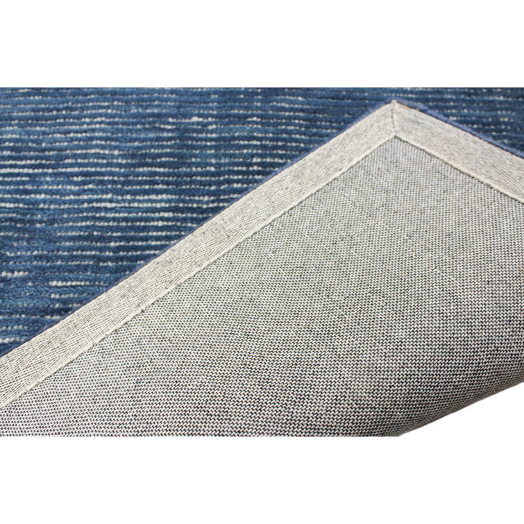 Ivory and Navy Handwoven Wool Stripe Runner Rug