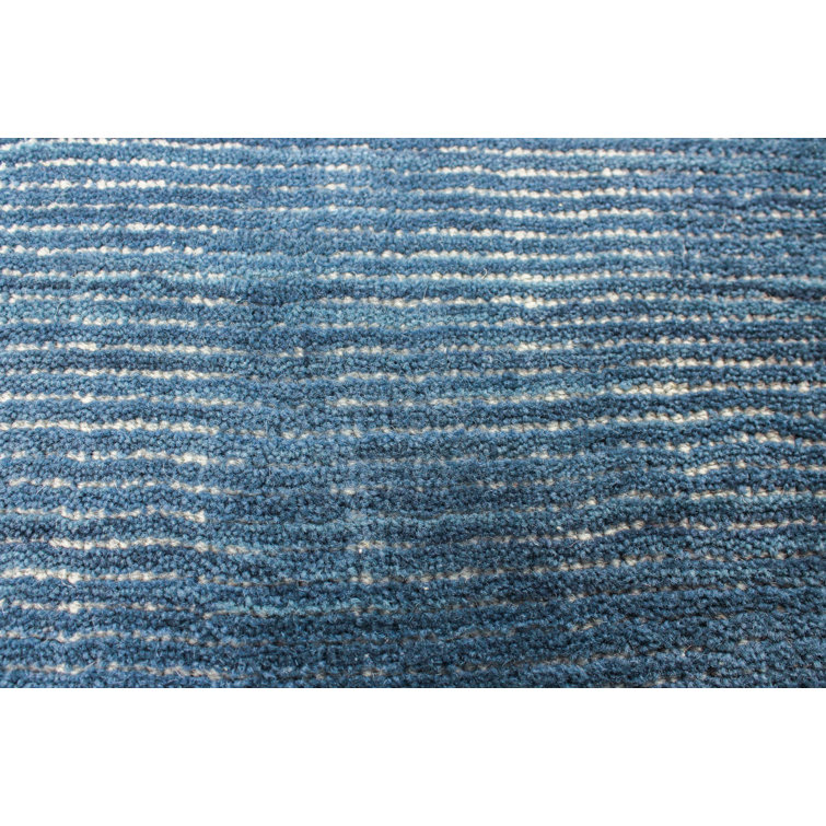 Ivory and Navy Handwoven Wool Stripe Runner Rug
