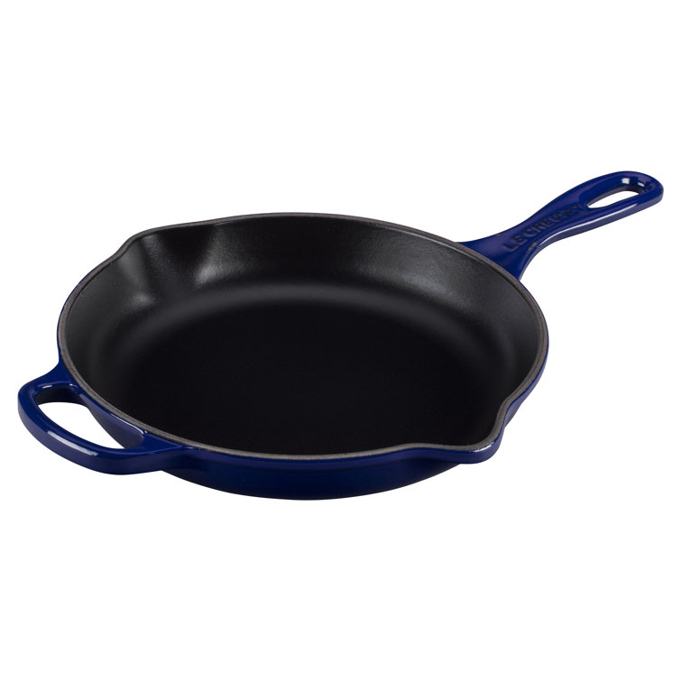 Caribbean Blue Enameled Cast Iron Skillet with Helper Handle