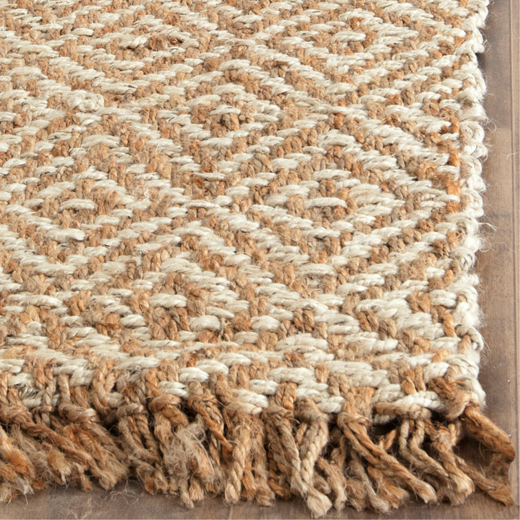 Ivory and Natural Braided Jute 10' x 14' Area Rug