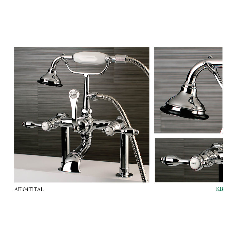 Polished Chrome Three-Handle Clawfoot Tub Faucet with Hand Shower