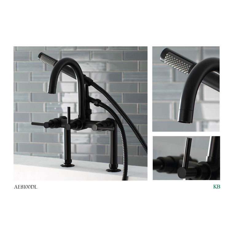 Matte Black Brass Deck Mount Clawfoot Tub Faucet with Hand Shower