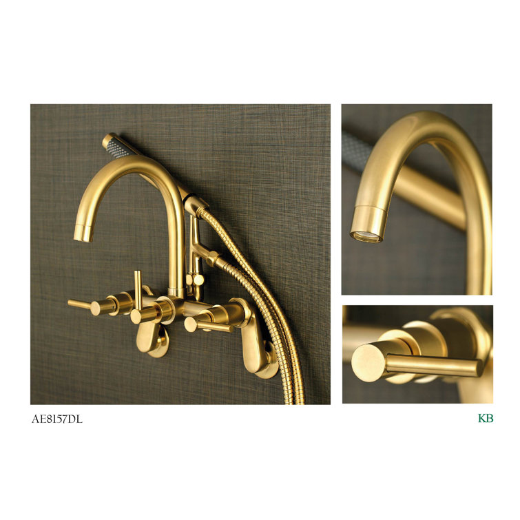 Brushed Brass Wall Mount Tub Faucet with Hand Shower