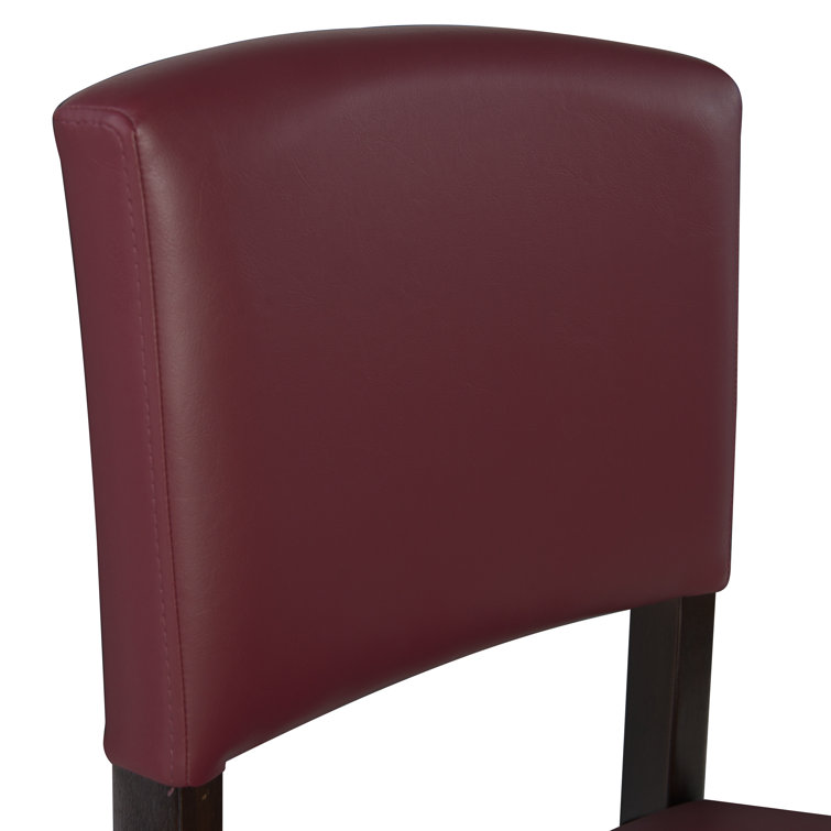 Espresso Wood Bar Stool with Red Faux Leather Upholstery