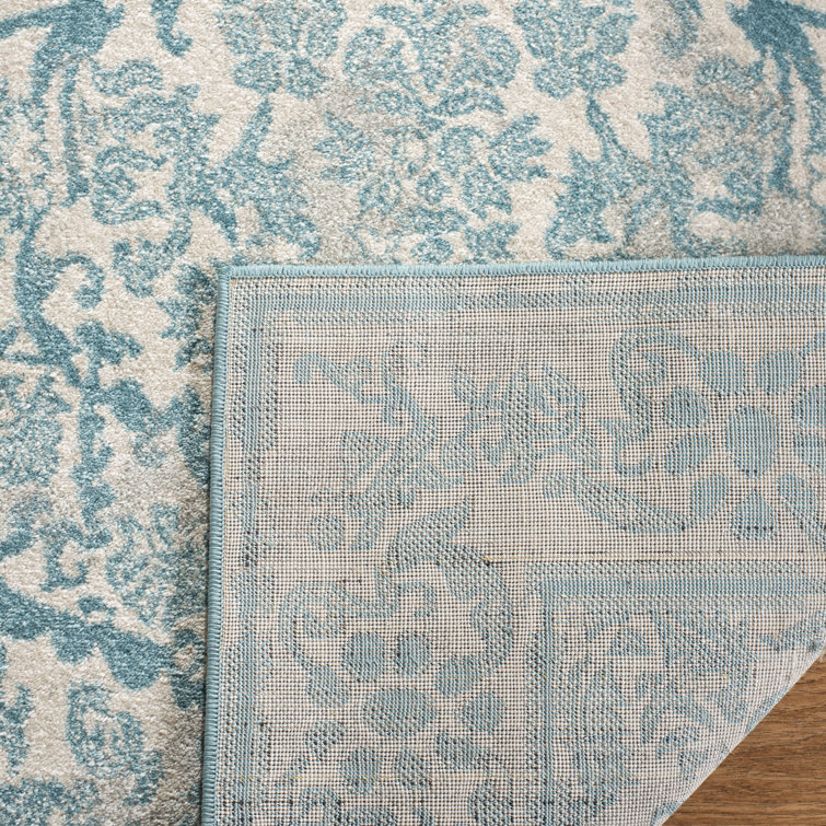 Ivory and Light Blue Rectangular Synthetic Area Rug, 11' x 15'