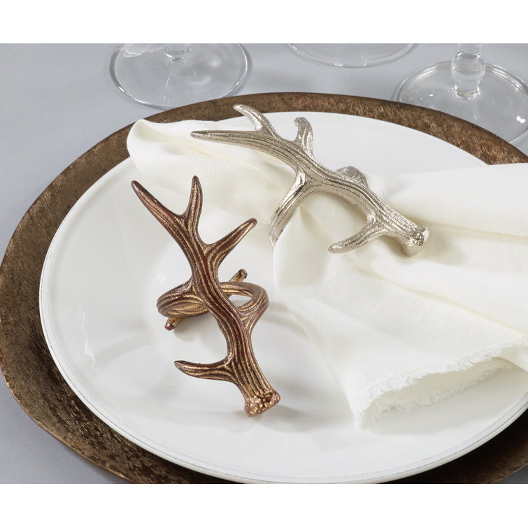 Bronze Antler Design Rustic Napkin Rings Set of 4