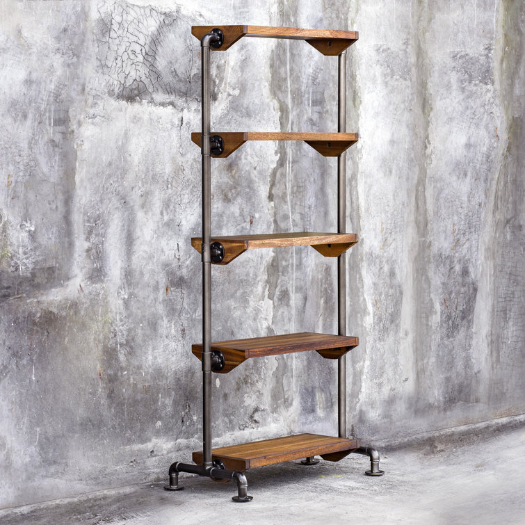 Rhordyn Industrial Gunmetal and Light Walnut 5-Shelf Etagere