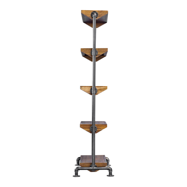 Rhordyn Industrial Gunmetal and Light Walnut 5-Shelf Etagere