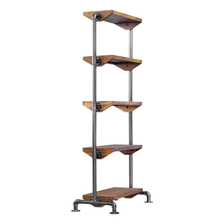 Rhordyn Industrial Gunmetal and Light Walnut 5-Shelf Etagere