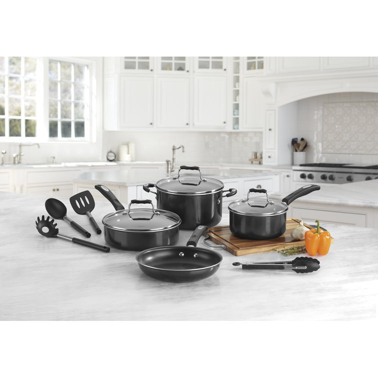 11-Piece Black Non-Stick Aluminum Cookware Set with Glass Lids