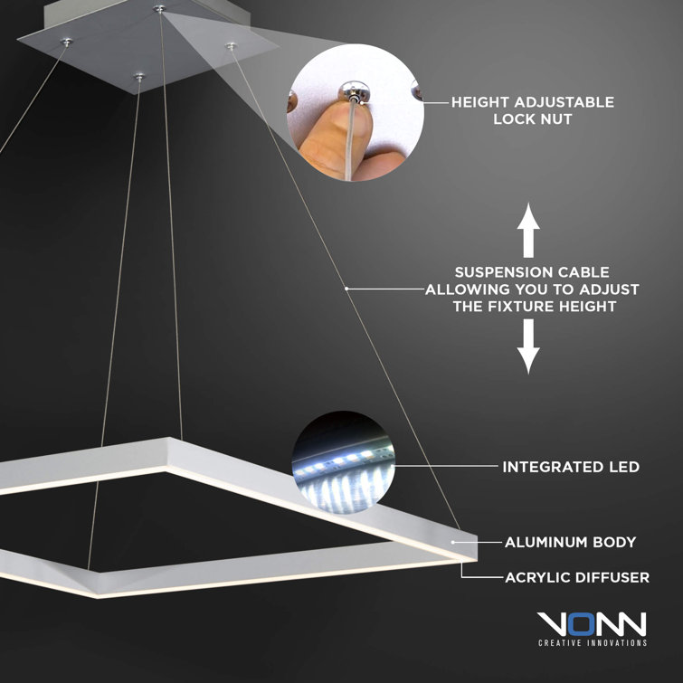 White Crystal 20-Inch Modern Square LED Chandelier