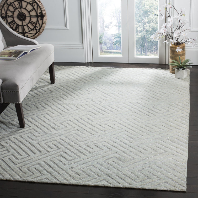 Santa Fe Hand-Knotted Light Grey Wool Area Rug 8' x 10'