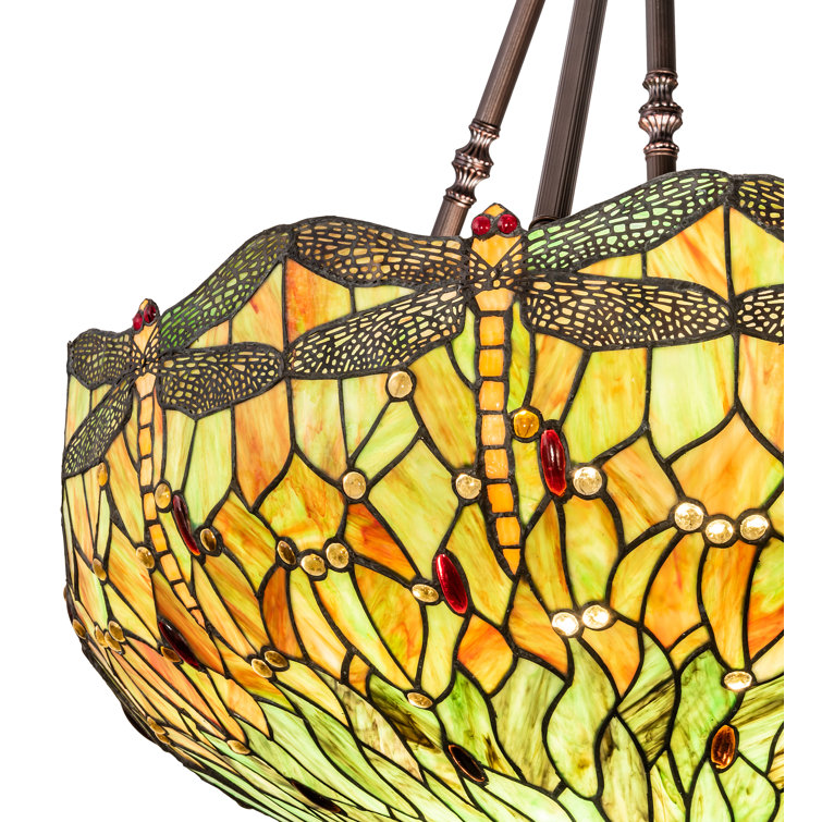 Emerald Ruby Sunset Reflections 38" Stained Glass Pendant
