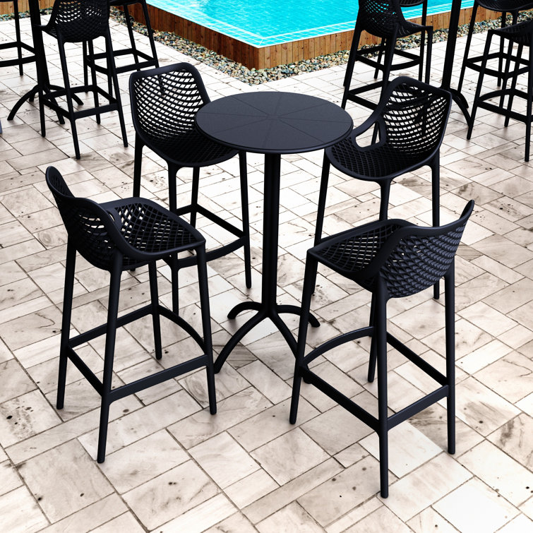 Black Plastic Outdoor Bar Stools with Footrest, Set of 2
