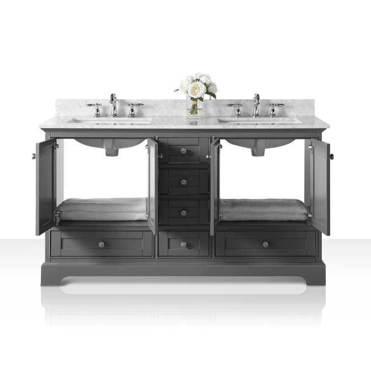 Audrey 60" Sapphire Gray Double Sink Vanity with Marble Top