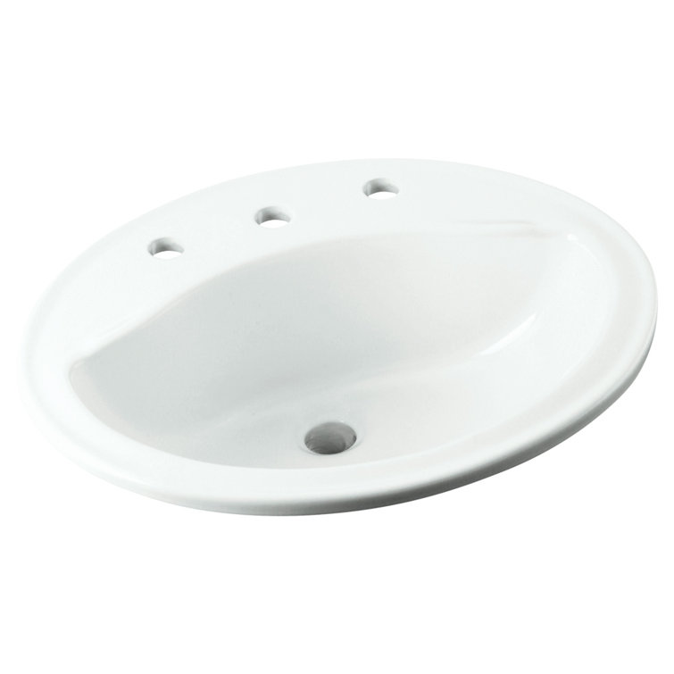 Sanibel White Ceramic Oval Drop-In Bathroom Sink with Overflow