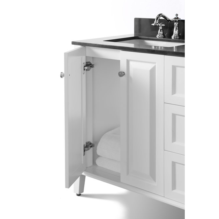 Hannah 48'' White Wood Freestanding Vanity with Black Quartz Top