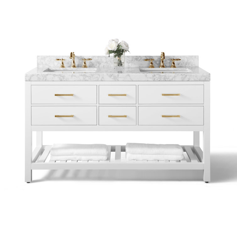 Elizabeth 60'' White Marble Double Vanity with Gold Hardware