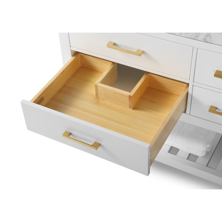 Elizabeth 60'' White Marble Double Vanity with Gold Hardware