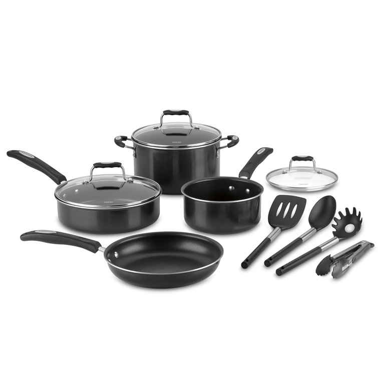 11-Piece Black Non-Stick Aluminum Cookware Set with Glass Lids