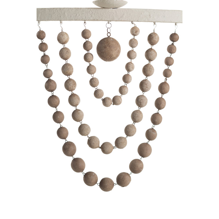 Madeleine Beige and Silver 36" Contemporary Wooden Bead Chandelier