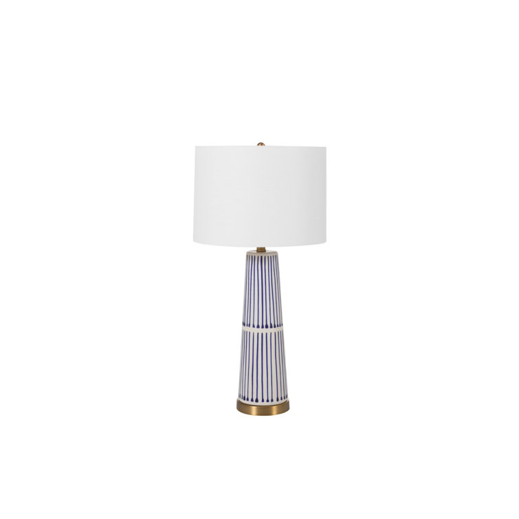 Navy and White Ceramic Table Lamp with Brass Accents